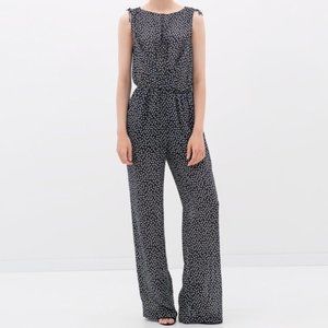 Zara Navy Sheer Clover Print Jumpsuit